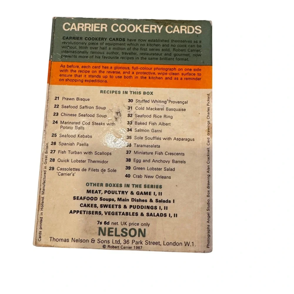 Robert Carrier‎ Cookery Cards Recipes Second Series Seafood 20 Cards Boxed 1967